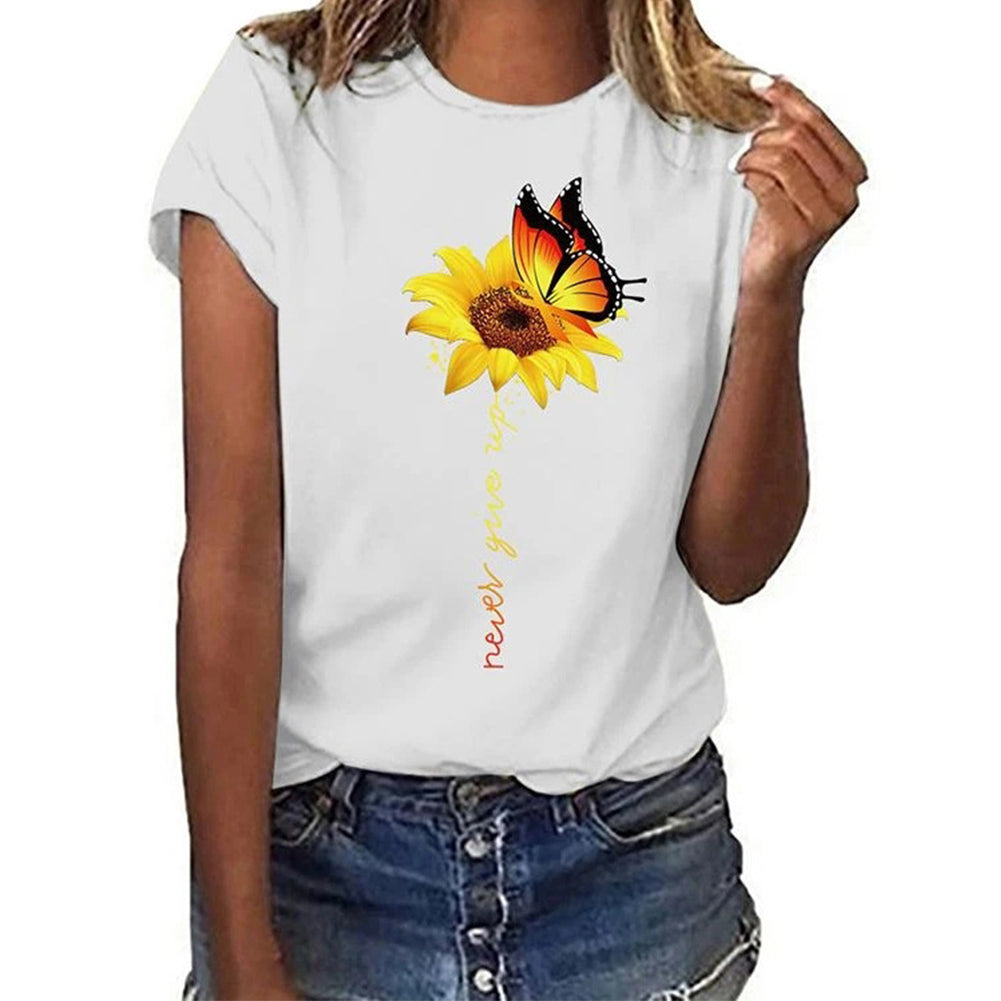 YESFASHION Sunflower Print Short-sleeved Tops Casual T-shirt