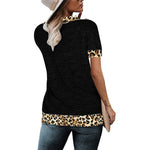 YESFASHION Deep V-neck Leopard Print Short-sleeved T-shirt Tops