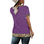 YESFASHION Deep V-neck Leopard Print Short-sleeved T-shirt Tops