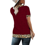 YESFASHION Deep V-neck Leopard Print Short-sleeved T-shirt Tops