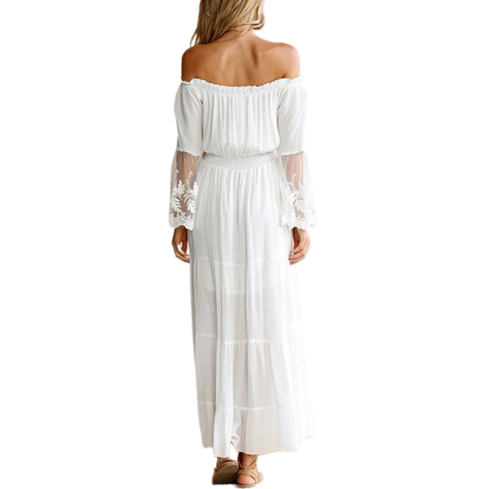 YESFASHION Women Off-shoulder Dress Style Boat Neck Lace