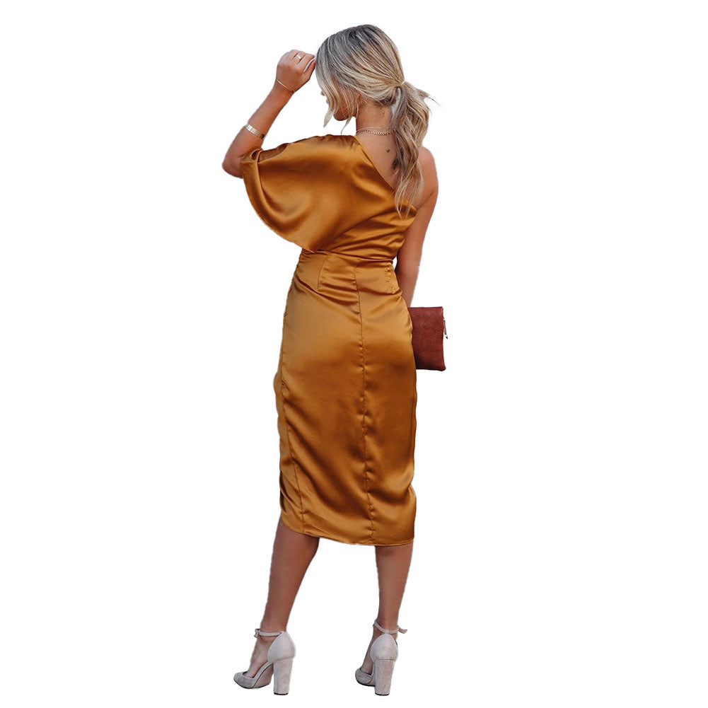 YESFASHION Sexy One Side Sleeve Irregular Skirt Dress