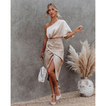 YESFASHION Sexy One Side Sleeve Irregular Skirt Dress