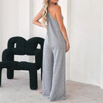 YESFASHION Women Collage Pocket Jumpsuit Mid Rise Loose Casual Pants