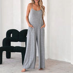 YESFASHION Women Collage Pocket Jumpsuit Mid Rise Loose Casual Pants