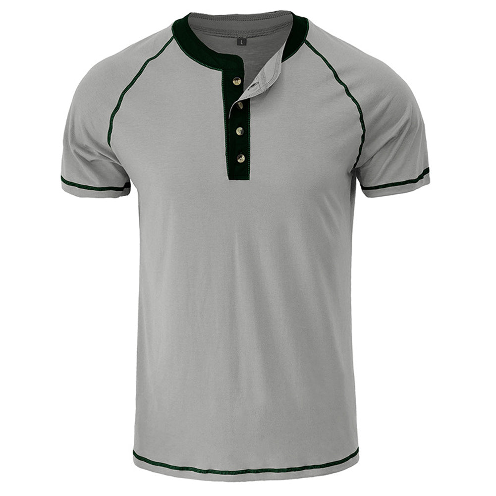 YESFASHION Men Shirt Henley Color Matching T-shirt