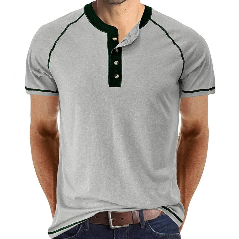 YESFASHION Men Shirt Henley Color Matching T-shirt