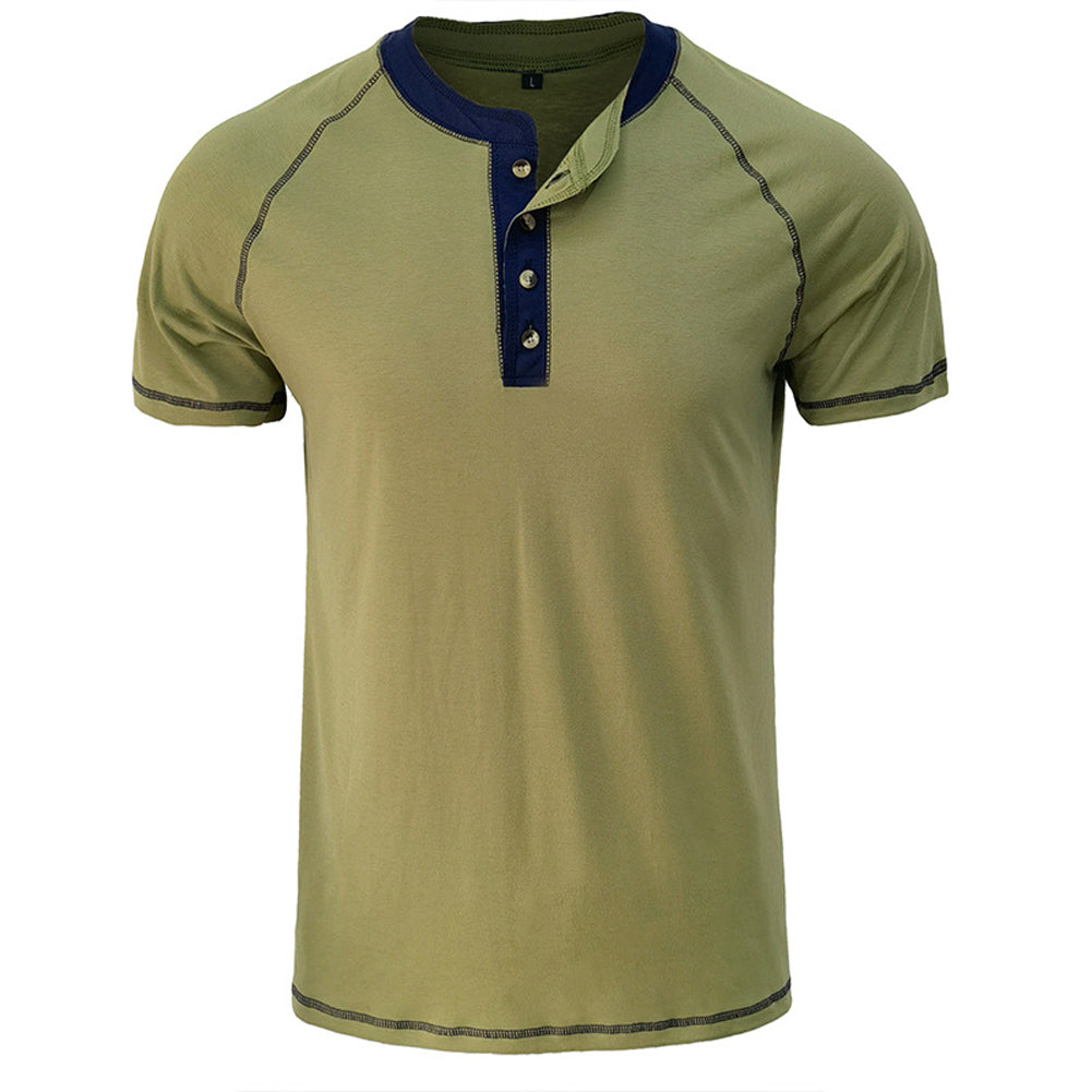 YESFASHION Men Shirt Henley Color Matching T-shirt