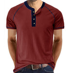 YESFASHION Men Shirts Henley Color Matching T-shirt