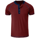 YESFASHION Men Shirts Henley Color Matching T-shirt