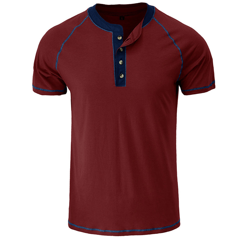 YESFASHION Men Shirts Henley Color Matching T-shirt