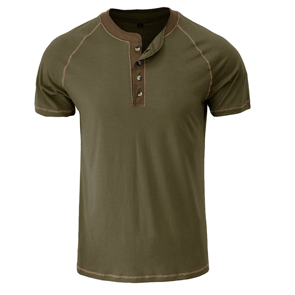 YESFASHION Men Shirts Henley Color Matching T-shirt