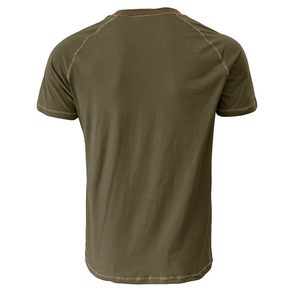 YESFASHION Men Shirts Henley Color Matching T-shirt