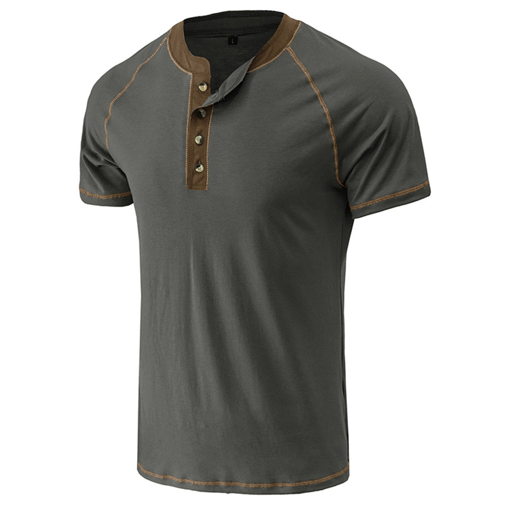 YESFASHION Men Shirts Henley Color Matching T-shirt