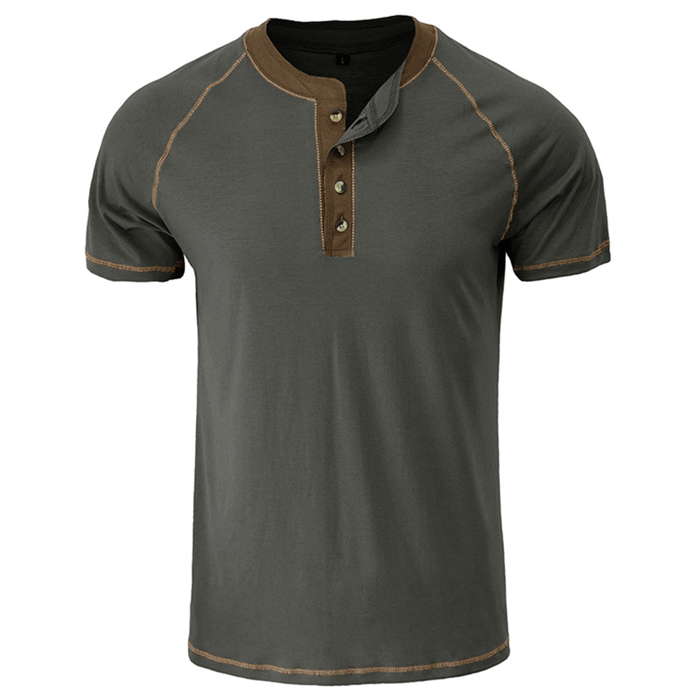 YESFASHION Men Shirts Henley Color Matching T-shirt