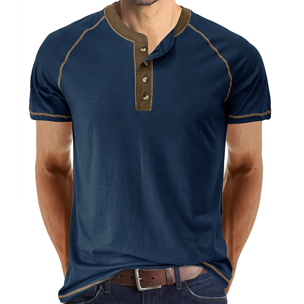 YESFASHION Men Shirts Henley Color Matching T-shirt