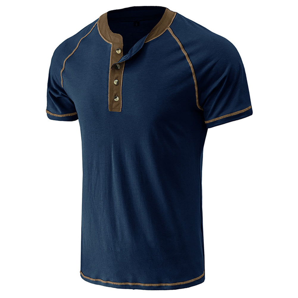 YESFASHION Men Shirts Henley Color Matching T-shirt