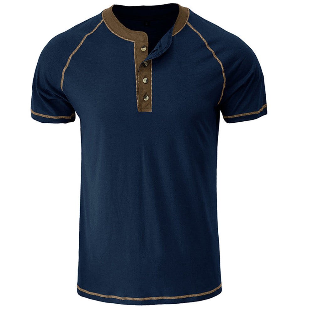 YESFASHION Men Shirts Henley Color Matching T-shirt