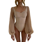 YESFASHION Women Slim Fit Bodysuit Square Neck Shirt Fashion Sexy Backless Tops