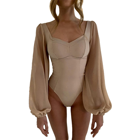 YESFASHION Women Slim Fit Bodysuit Square Neck Shirt Fashion Sexy Backless Tops