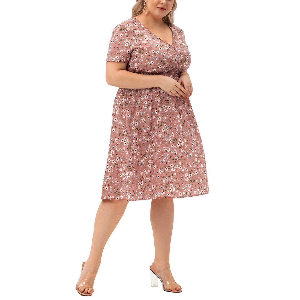 YESFASHION Plus Size Women Summer New Short-sleeved Printed Dress