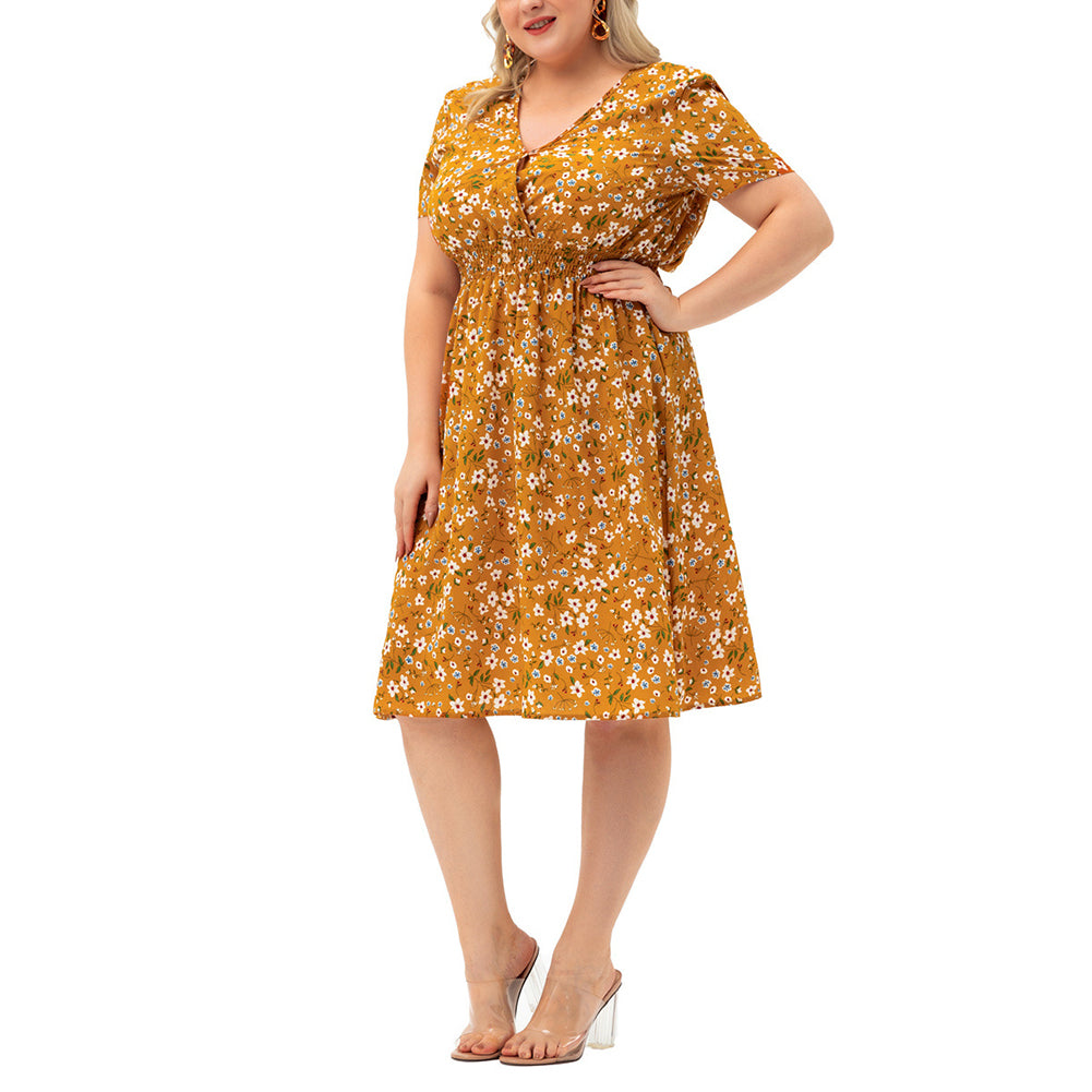 YESFASHION Plus Size Women Summer New Short-sleeved Printed Dress
