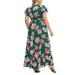 YESFASHION Plus Size Women Summer New Short-sleeved Printed Slit Dress