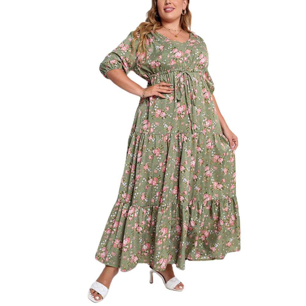 YESFASHION Plus Size Women Summer New Bohemian Print Loose Dress