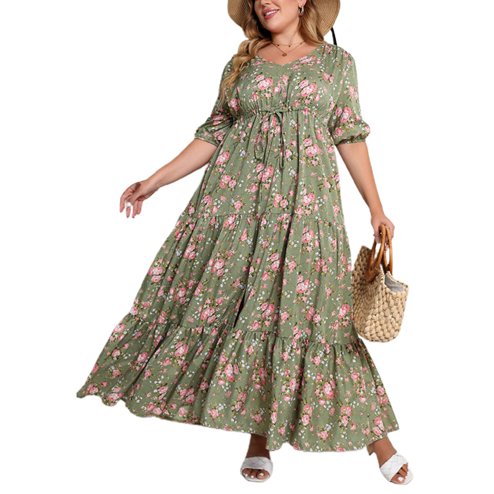 YESFASHION Plus Size Women Summer New Bohemian Print Loose Dress