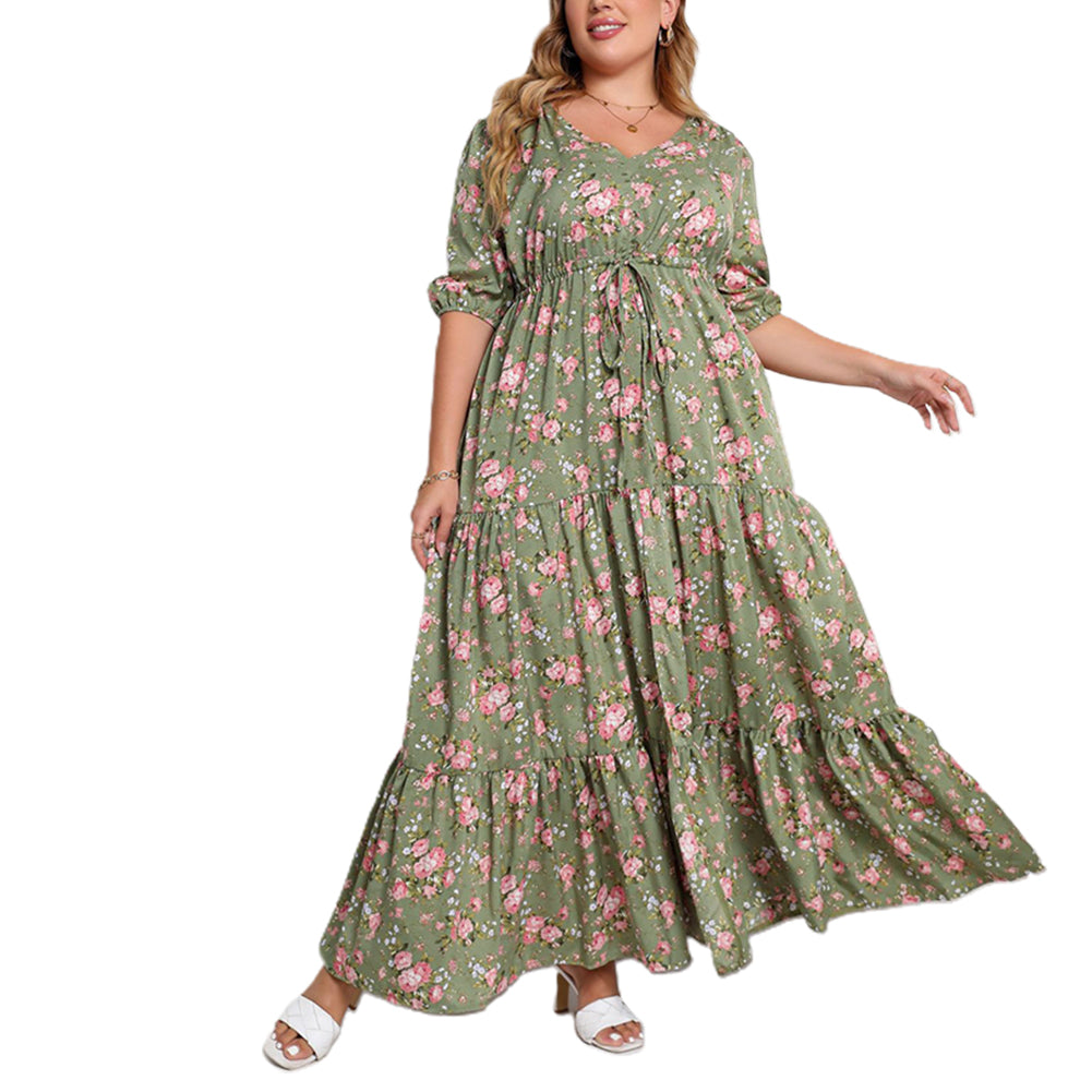 YESFASHION Plus Size Women Summer New Bohemian Print Loose Dress