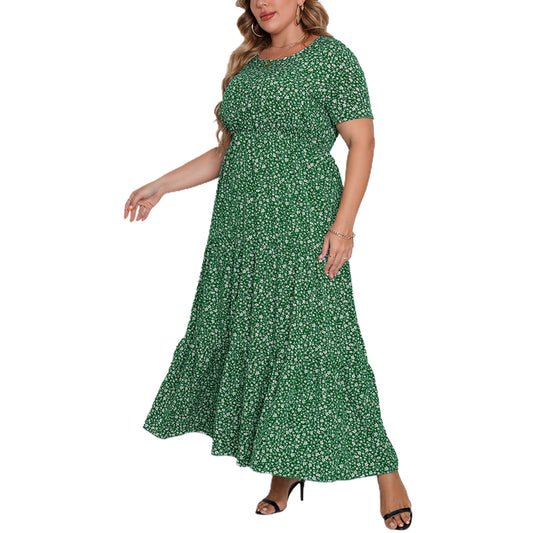 YESFASHION Plus Size Women Short Sleeve Round Neck Dress Maxi Dress