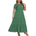 YESFASHION Plus Size Women Short Sleeve Round Neck Dress Maxi Dress