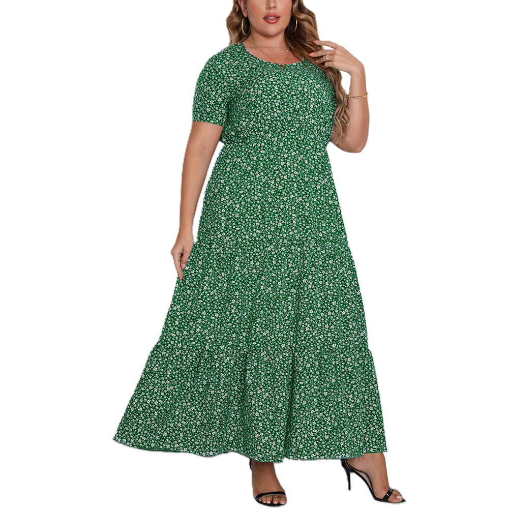 YESFASHION Plus Size Women Short Sleeve Round Neck Dress Maxi Dress