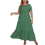 YESFASHION Plus Size Women Short Sleeve Round Neck Dress Maxi Dress