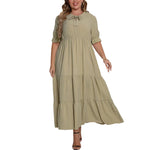 YESFASHION Plus Size Women Summer New Round Neck Short Sleeve Bow Dress