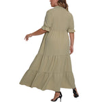 YESFASHION Plus Size Women Summer New Round Neck Short Sleeve Bow Dress