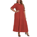 YESFASHION Plus Size Women Summer New Round Neck Short Sleeve Bow Dress