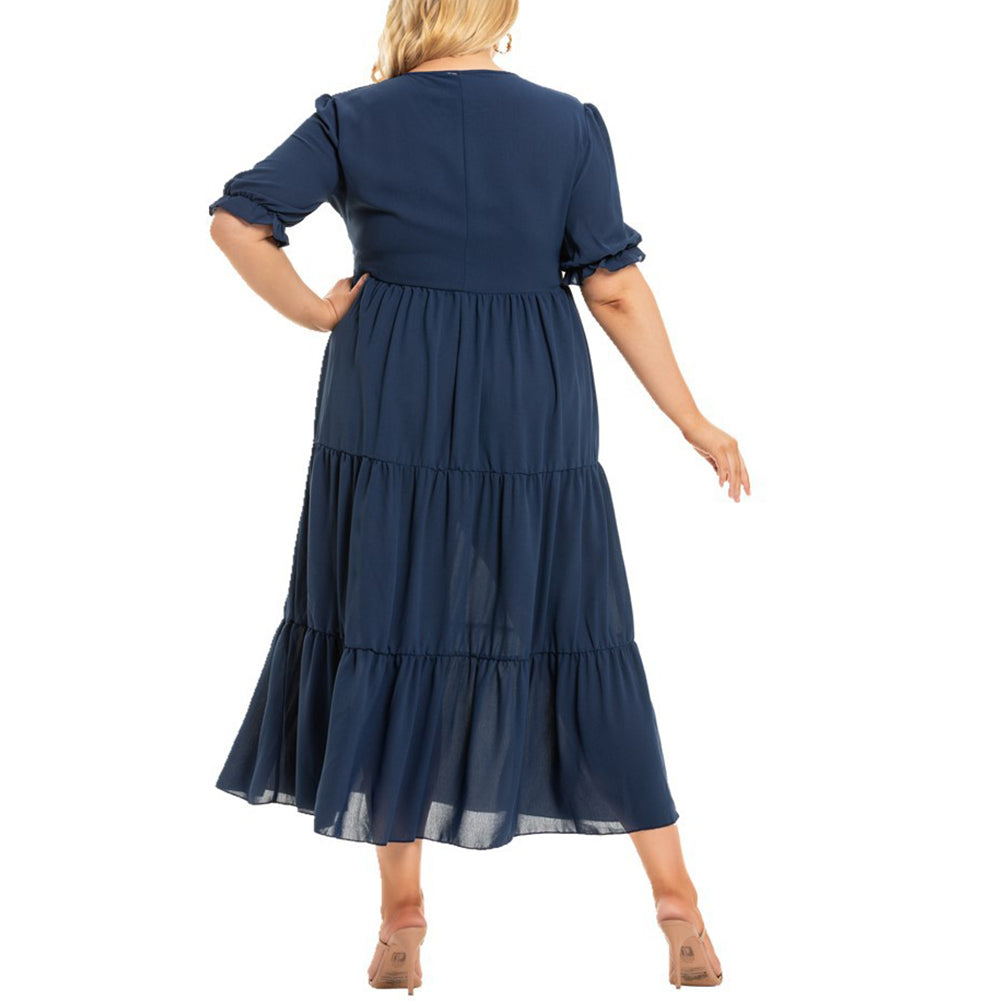 YESFASHION Round Neck Bohemian Plus Size Women Short Sleeve Dress