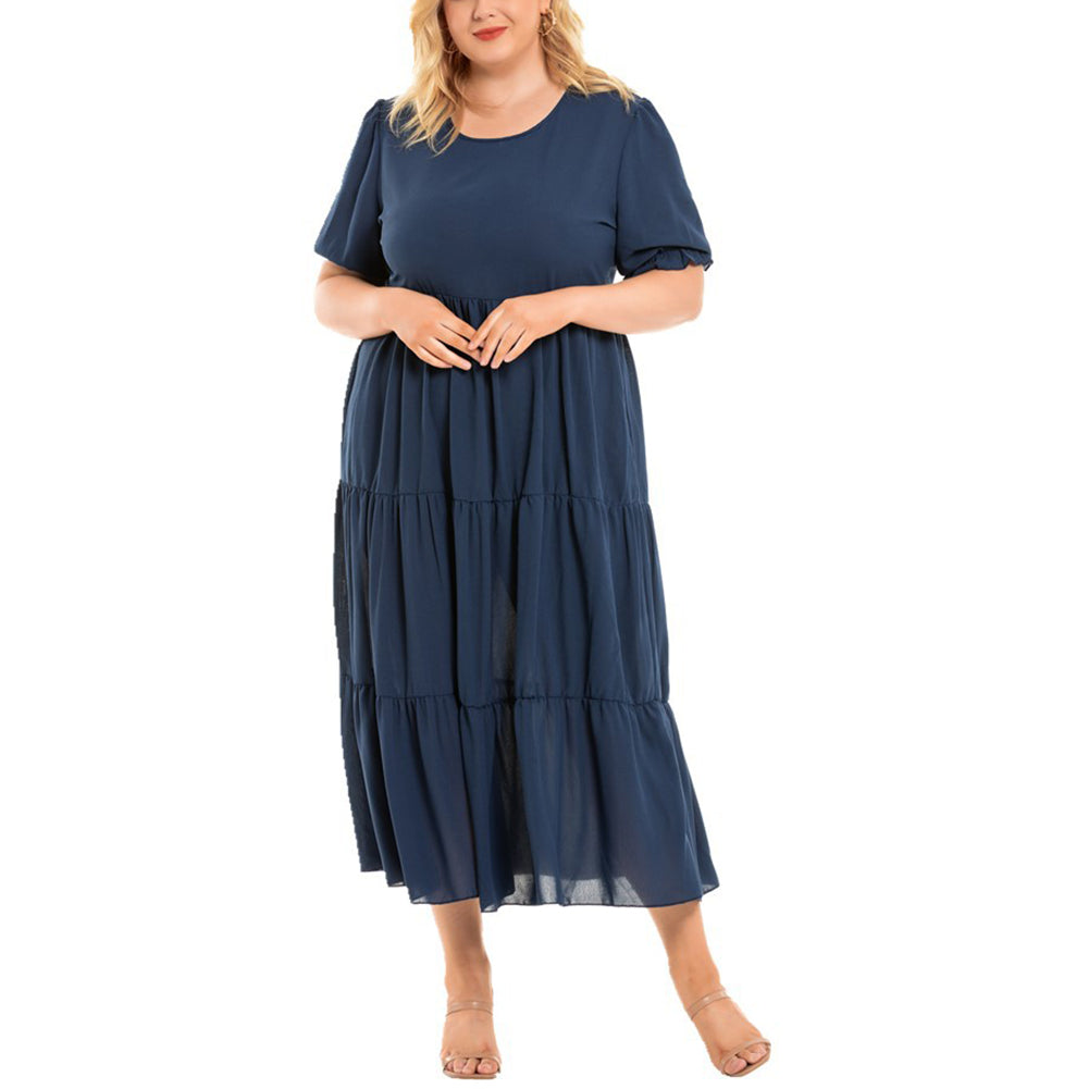 YESFASHION Round Neck Bohemian Plus Size Women Short Sleeve Dress