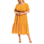 YESFASHION Plus Size Women Round Neck Bohemian Short Sleeve Dress