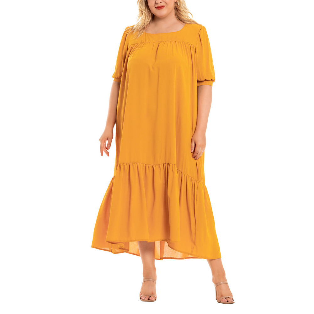 YESFASHION Plus Size Women Round Neck Bohemian Short Sleeve Dress