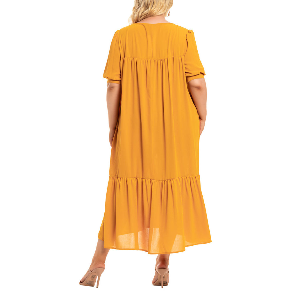 YESFASHION Plus Size Women Round Neck Bohemian Short Sleeve Dress