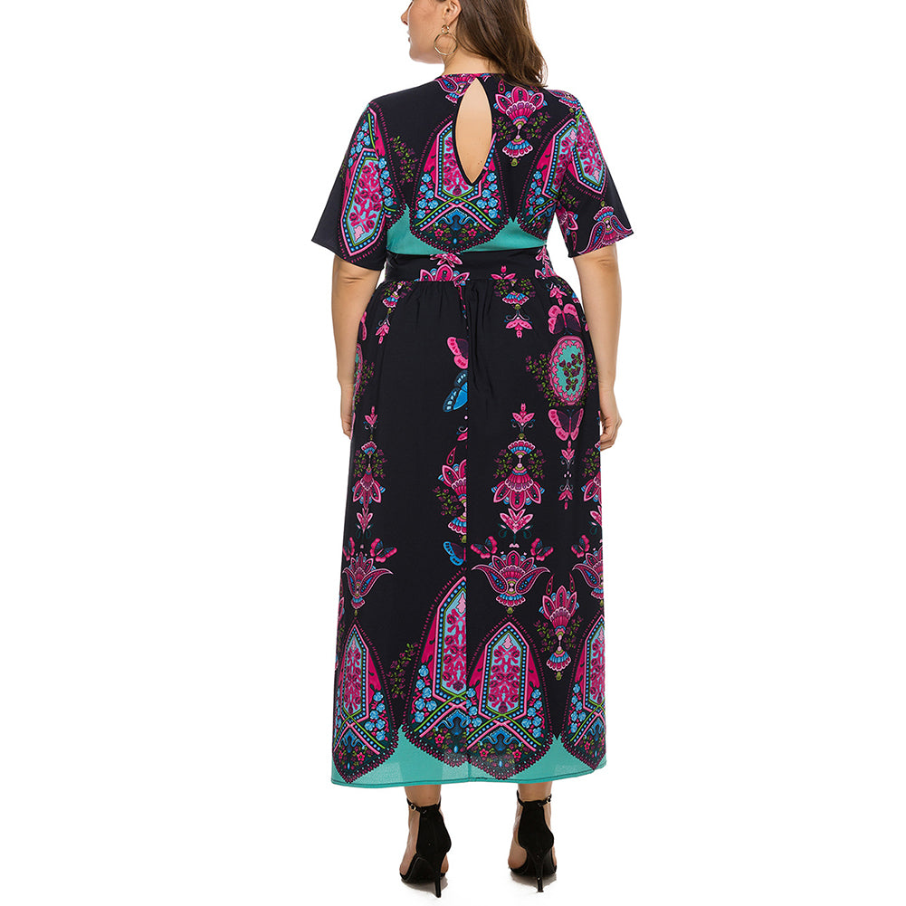 YESFASHION Plus Size Women Dress Bohemian Print Long Skirt