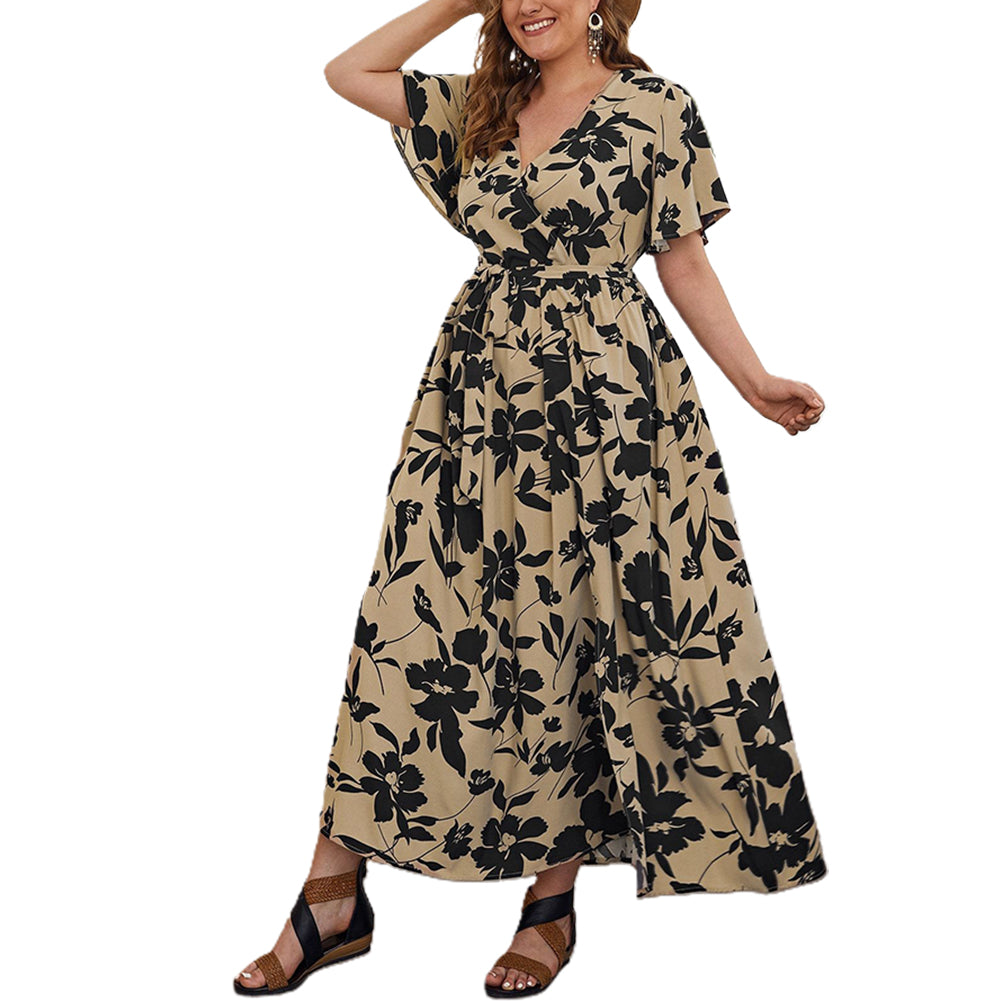 YESFASHION Style Cross-border Plus Size Women Fashion Printing Loose Dress