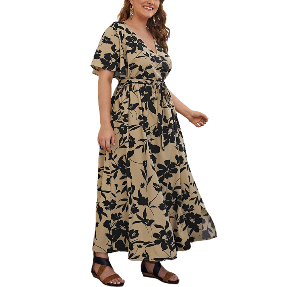 YESFASHION Style Cross-border Plus Size Women Fashion Printing Loose Dress