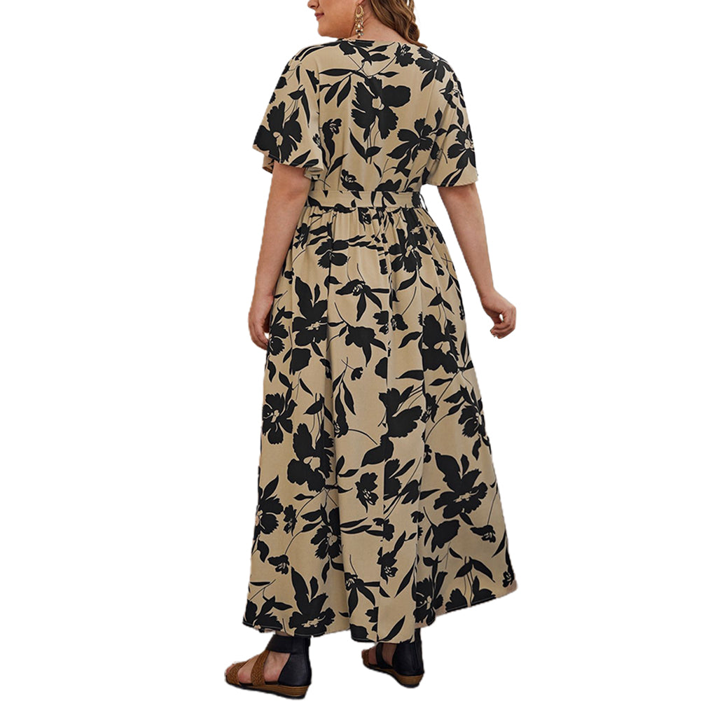 YESFASHION Style Cross-border Plus Size Women Fashion Printing Loose Dress