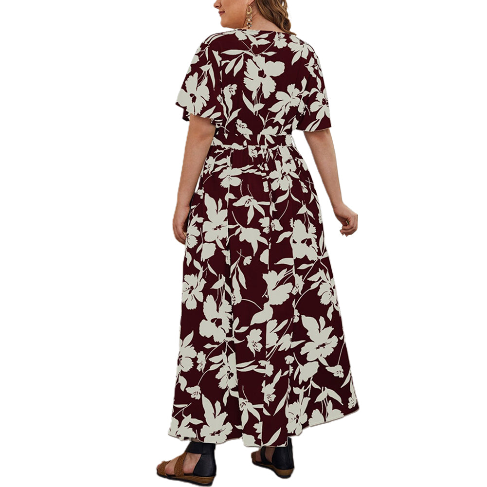 YESFASHION Style Cross-border Plus Size Women Fashion Printing Loose Dress