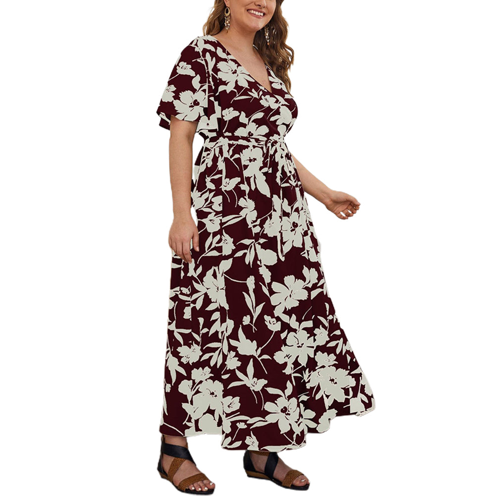 YESFASHION Style Cross-border Plus Size Women Fashion Printing Loose Dress
