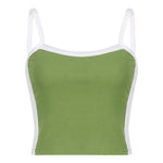 YESFASHION Basic Color Contrast Stitching One-line Neck Tops