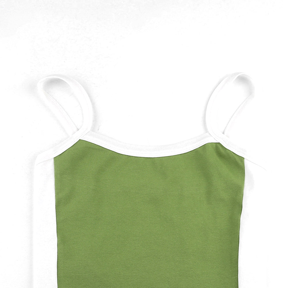 YESFASHION Basic Color Contrast Stitching One-line Neck Tops